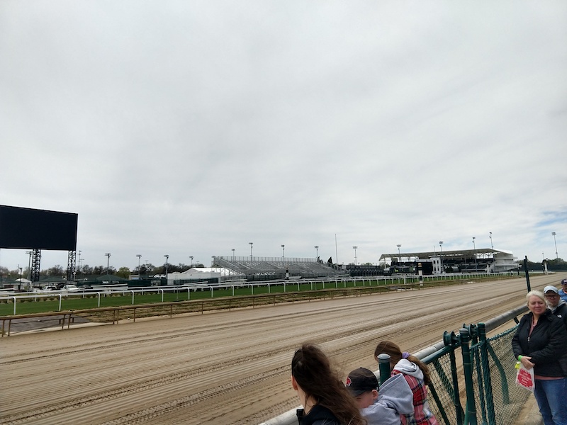 A photo of the racetrack at Churchill Downs in bad weather