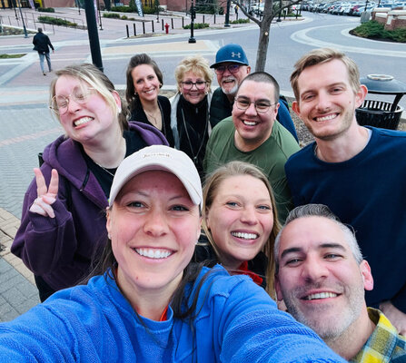 A photo of several of our friends before Kevin's hockey game.