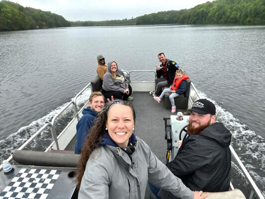 A photo of the cousins on a pontoon boat in northern Wisconsin. The dang thing took 20 minutes to start.