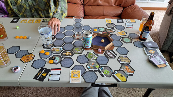 A photo of the gaming table during a trip to visit friends in Milwaukee.