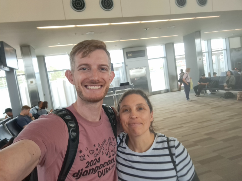 A photo of myself and Natalia at the airport after DjangoCon US.
